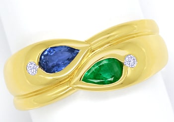 Foto 1 - Safir, Smaragd, Brillanten in Bandring aus 14K Gelbgold, R8979