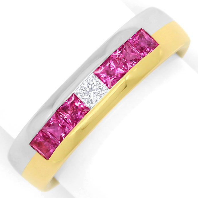 Foto 2 - Halbmemory Ring mit Diamant und Rubinen im Princess Cut, S9512